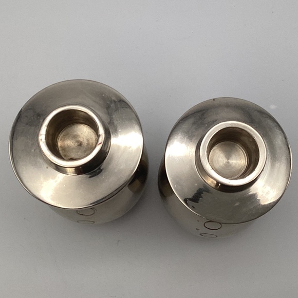 Crate&Barrel Silver Snow Men Candle Holders Heavy Metal - Picture 2 of 3